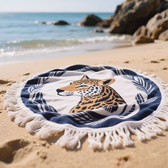 Toalha de praia de impressão regular / personalizada por atacado com toalha de praia extra grande de microfibra redonda ou retangular