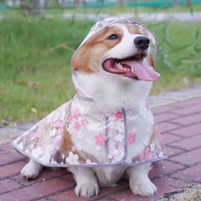 Projete capa de chuva transparente para cães com impressão de flores à prova d'água para produtos para animais de estimação