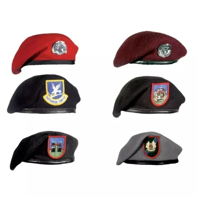 Boina de estilo militar de lã com logotipo personalizado, chapéu de boina para serviço de segurança